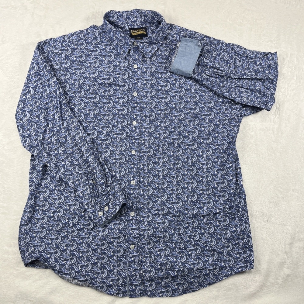Cremieux Premium Denim Shirt Mens XLT Paisley Stretch Button Flip Cuff - Picture 2 of 12